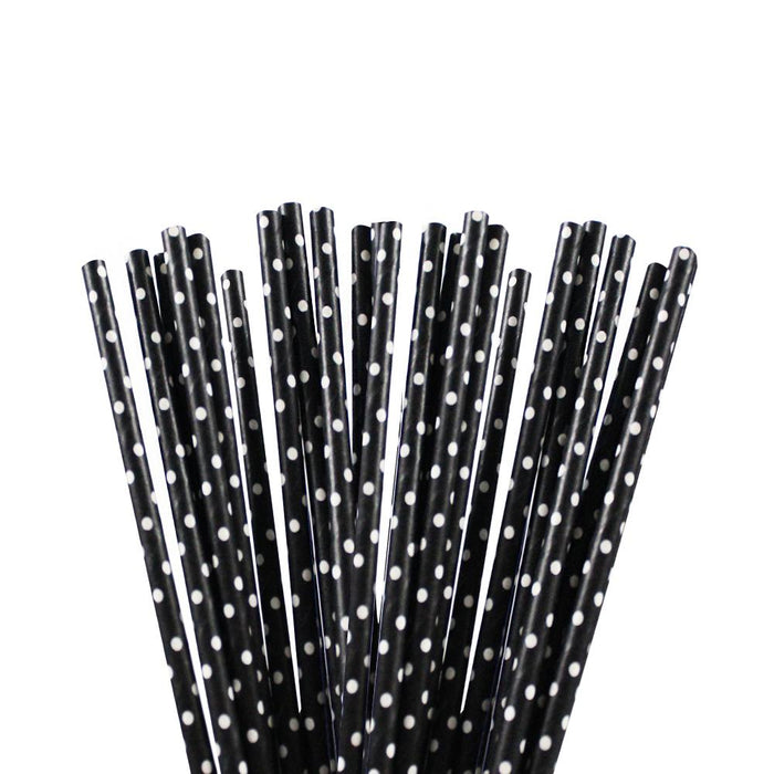 Solid Black with White Polka Dots Stirring Straws | Bulk Sizes-Brew Glitter®