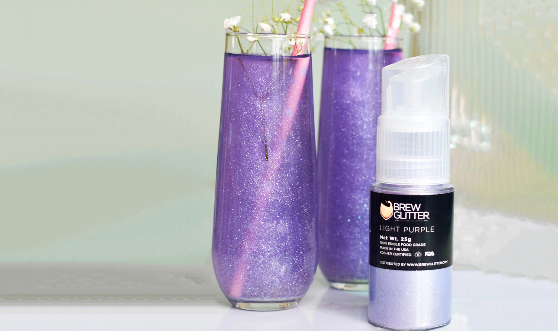 Lavender Gin Cocktail using Light Purple Brew Glitter-Brew Glitter®