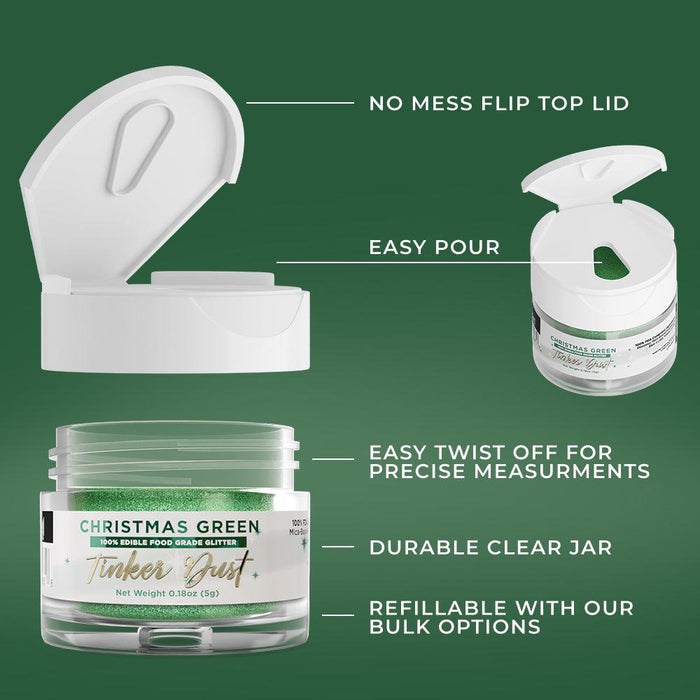 Christmas Green Edible Glitter Tinker Dust | 5 Gram Jar-Brew Glitter®