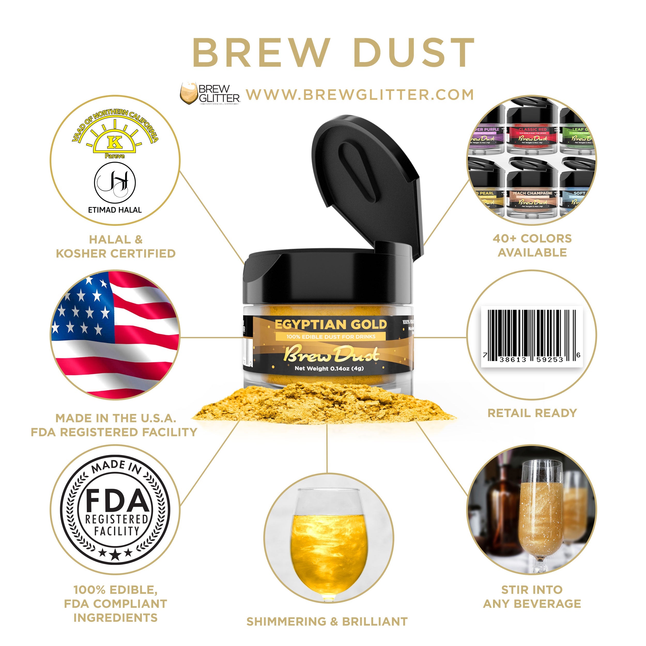 Egyptian Gold Pearlized Edible Brew Dust-Brew Glitter®