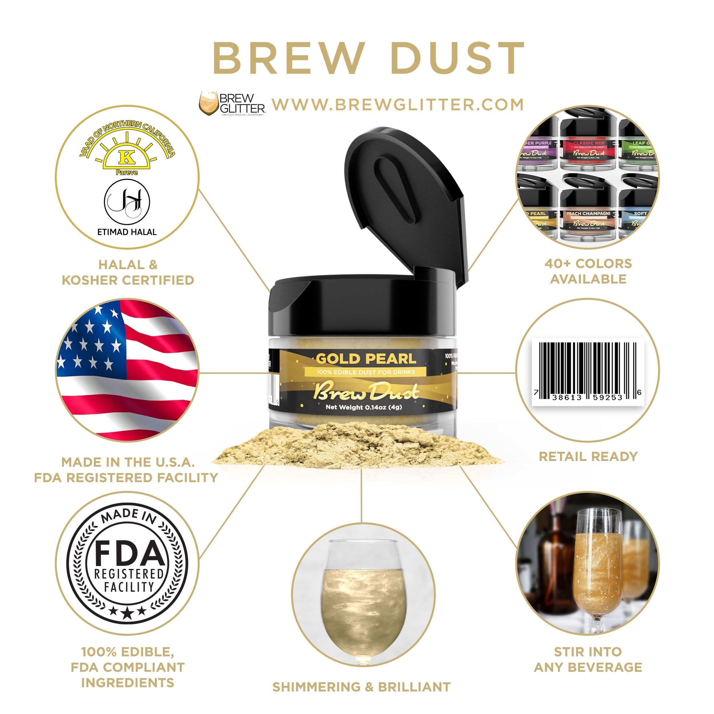 Gold Pearl Edible Brew Dust | 4 Gram Jar-Brew Glitter®