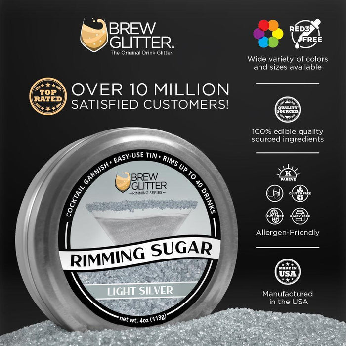 Light Silver Cocktail Rimming Sugar | Private Label (48 units per/case)-Brew Glitter®