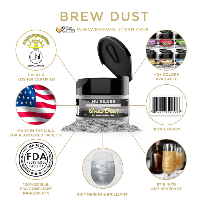 Nu Super Silver Edible Brew Dust | 4 Gram Jar-Brew Glitter®