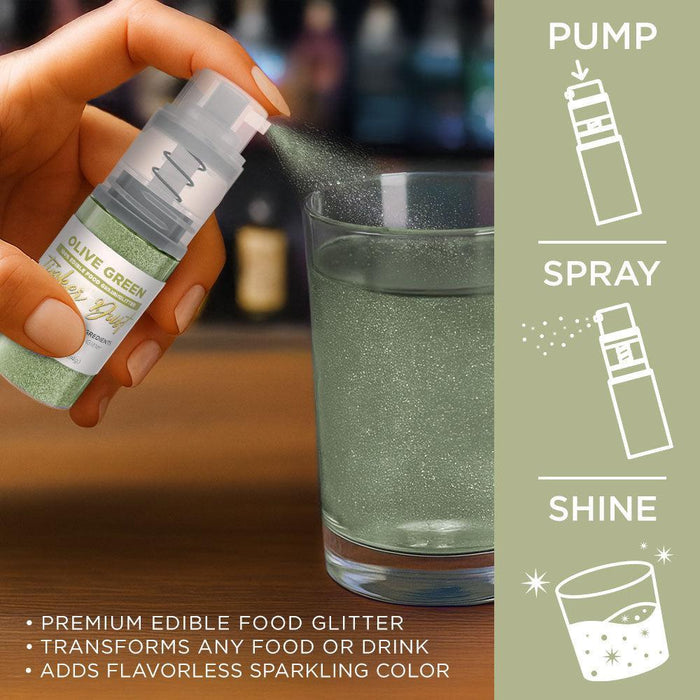 Olive Green Edible Glitter Spray 4g Pump | Tinker Dust®-Brew Glitter®