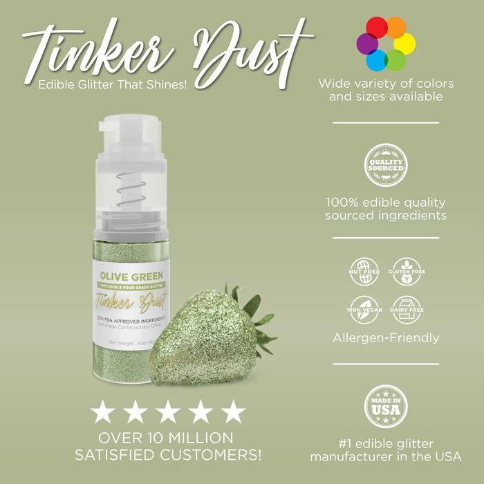 Olive Green Tinker Dust Edible Glitter Spray Pump-Brew Glitter®