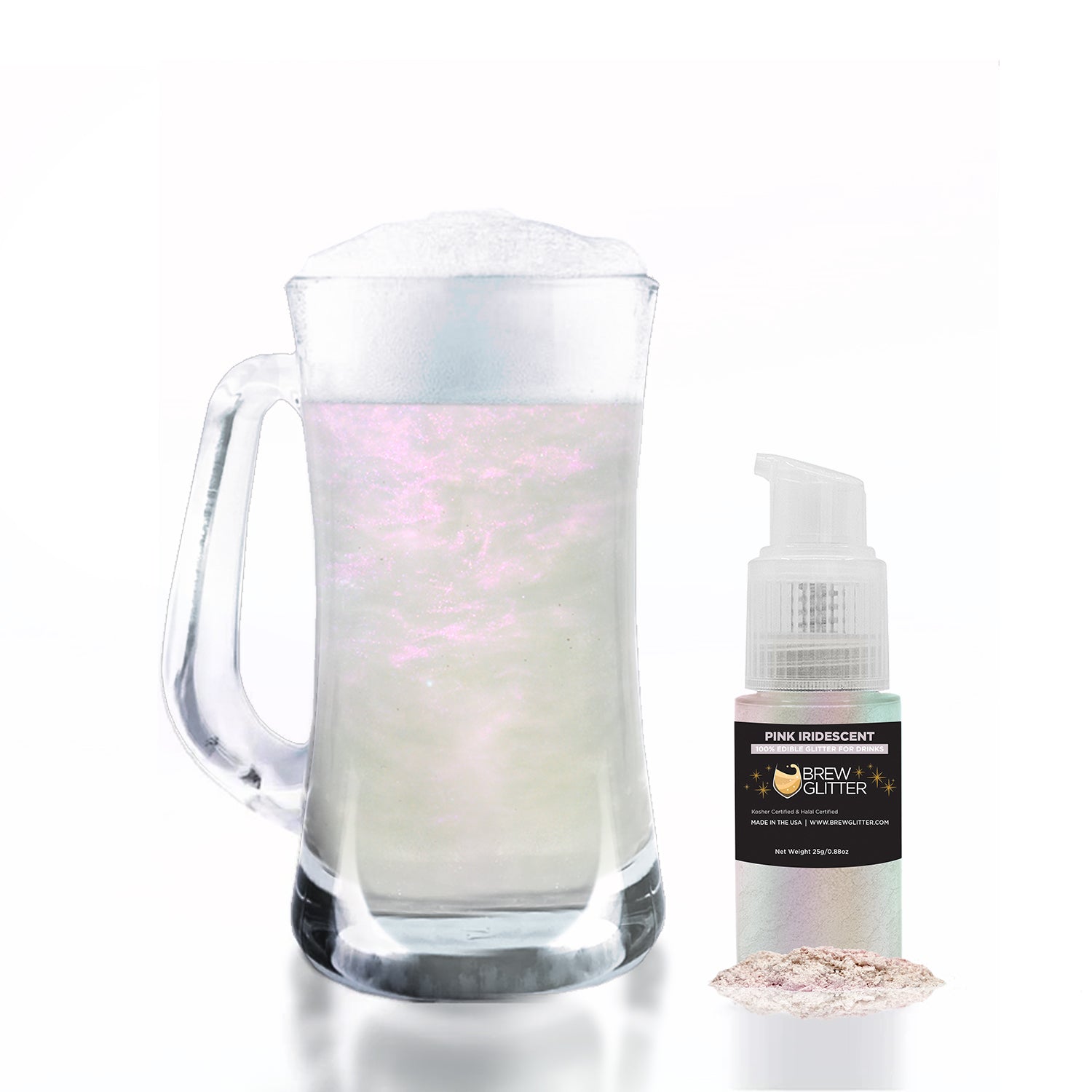 Pink Iridescent Edible Glitter Spray Pump for Drinks-Brew Glitter®