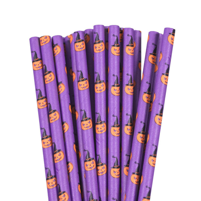 Purple Witch Hat Pumpkin | Halloween Paper Straws Bulk-Brew Glitter®