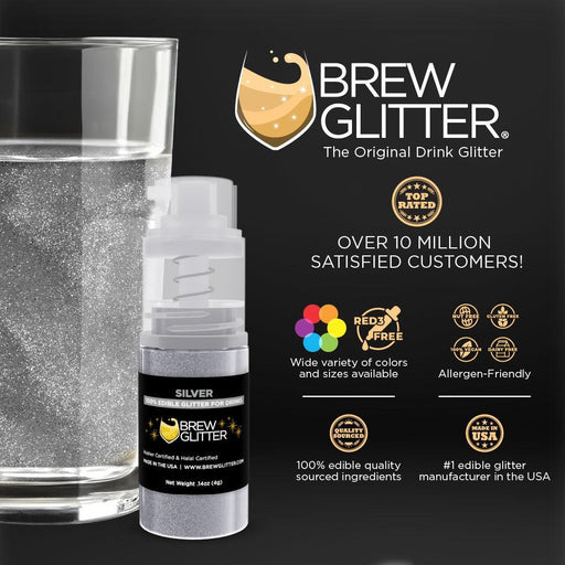 Silver Edible Glitter Mini Spray Pump for Drinks-Brew Glitter®