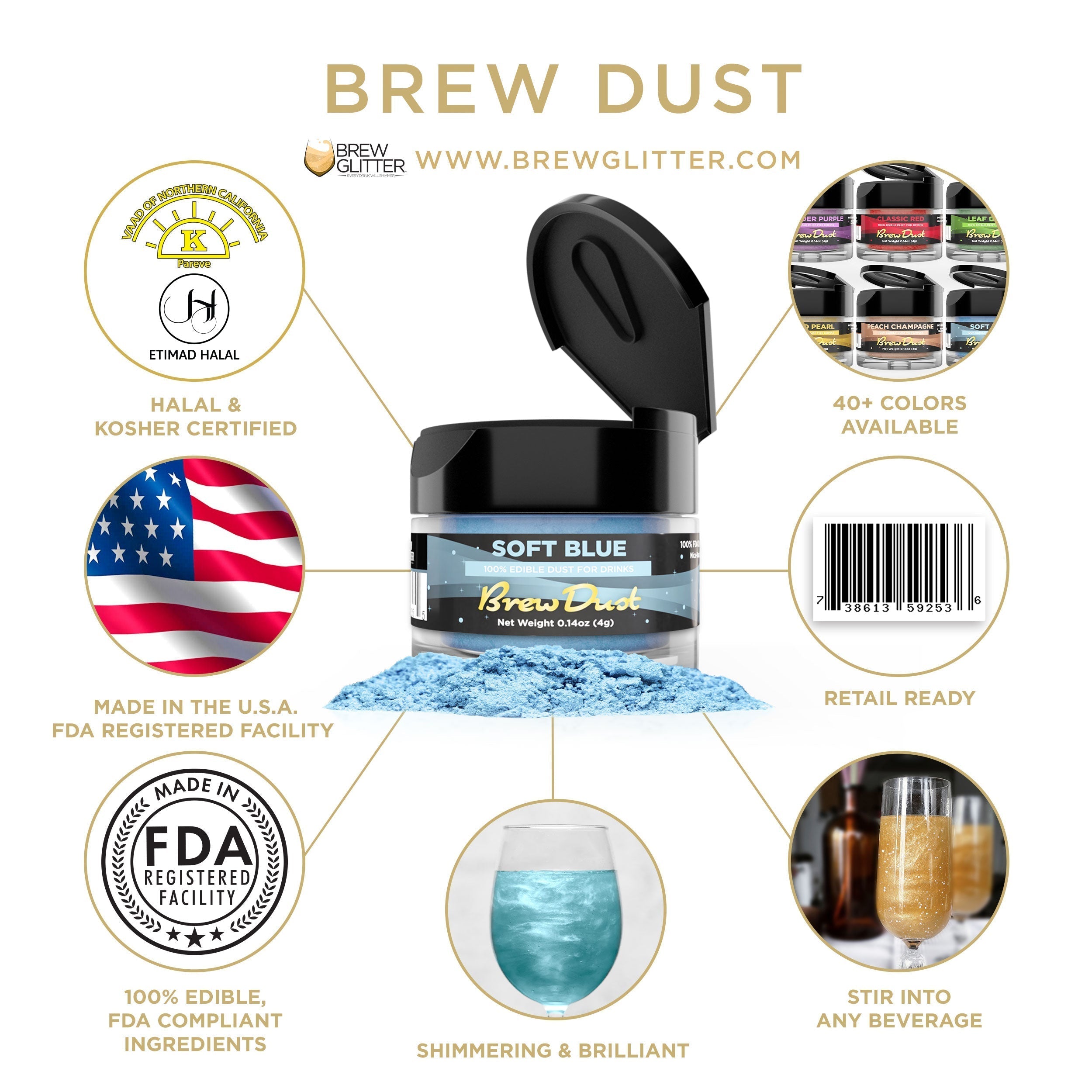 Soft Blue Edible Brew Dust | 4 Gram Jar-Brew Glitter®