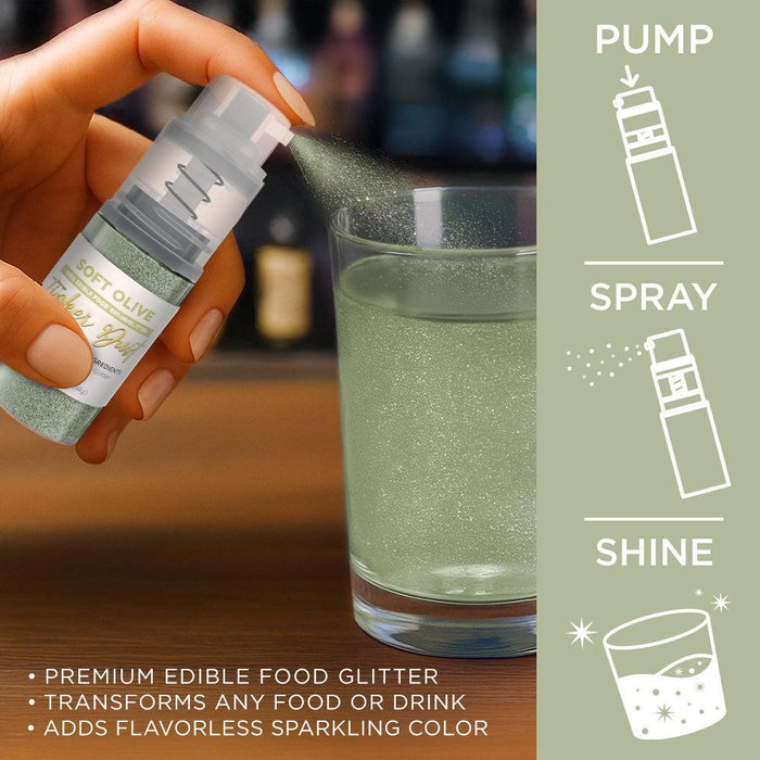 Soft Olive Edible Glitter Spray 4g Pump | Tinker Dust®-Brew Glitter®