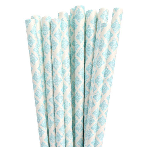 Baby Blue Damask Stirring Straws | Bulk Sizes-Brew Glitter®