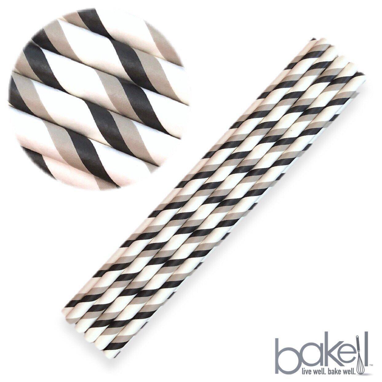Gray and Black Candy Cane Stripes Stirring Straws-Brew Glitter®