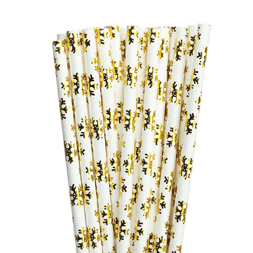 Metallic Gold Snowflake Print Stirring Straws-Brew Glitter®