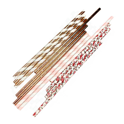 Metallic Rose Gold and Floral Mix Stirring Straws-Brew Glitter®