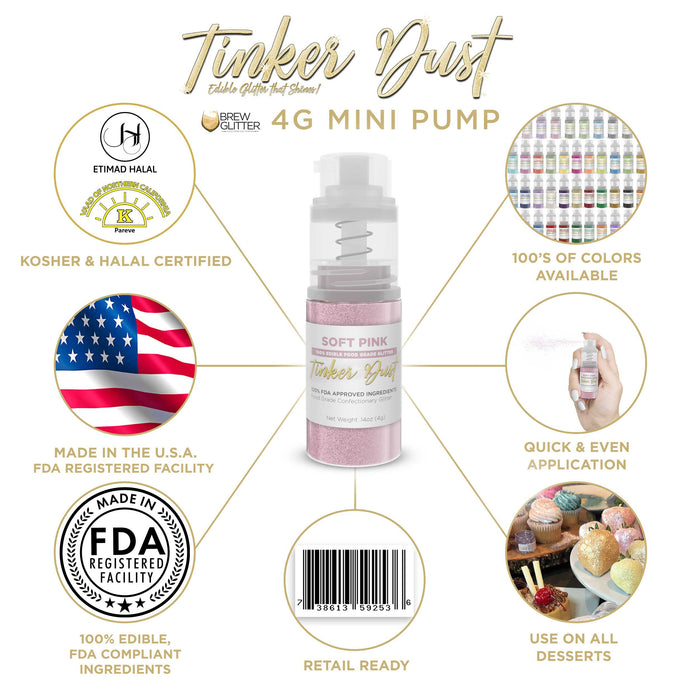 Soft Pink Edible Glitter Spray 4g Pump | Tinker Dust®-Brew Glitter®